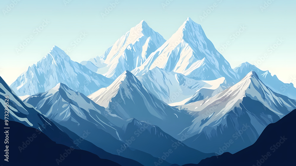 Fototapeta premium Peaks of high mountains, banner. Himalayan Mountains. Illustration