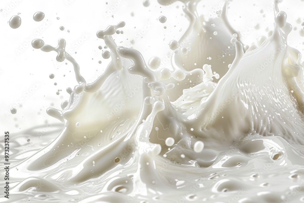 A simple image of milk splattered on a white surface A simple image of milk splattered on a white surface