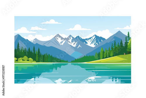 Mountain lake with mountains in the background