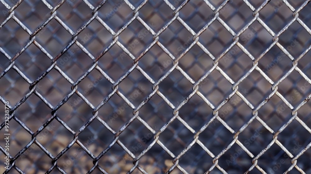 Fototapeta premium A close-up shot of a worn and rusty chain link fence with some overgrown vegetation