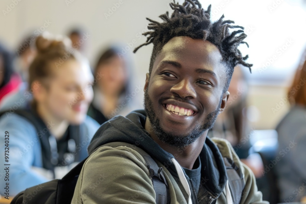 A student with dreadlocks sitting in a classroom A student with dreadlocks sitting in a classroom