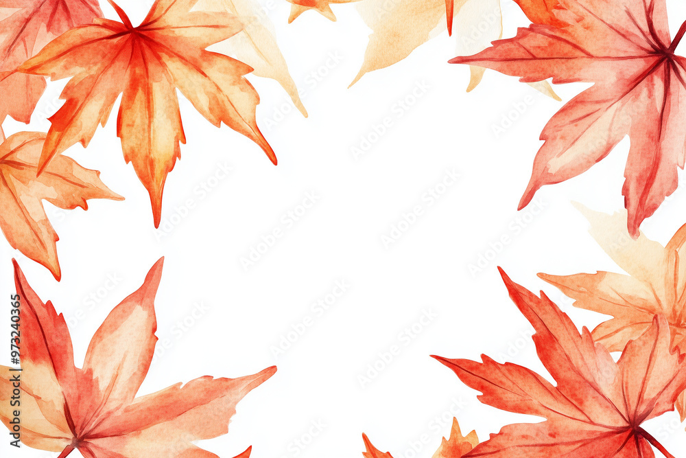 Fototapeta premium 赤い紅葉のフレーム, 水彩イラスト, 秋