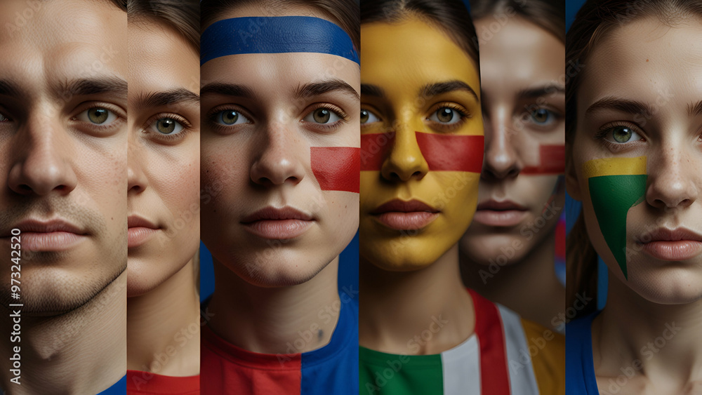 Faces painted with national flags, celebrating European Day of Languages. Faces painted with national flags, celebrating European Day of Languages.