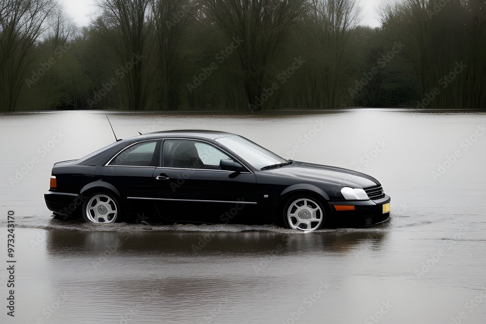 Flooded Car isolated on White Background Flooded Car isolated on White Background