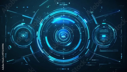 Futuristic HUD Interface with Circular Digital Elements