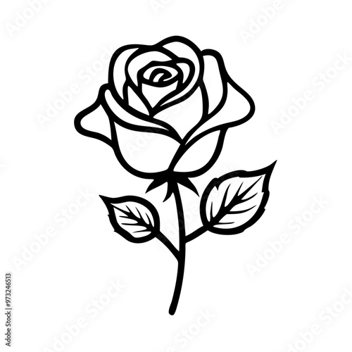 Black and white rose flower icon, elegant mood, simple illustration, monochrome design