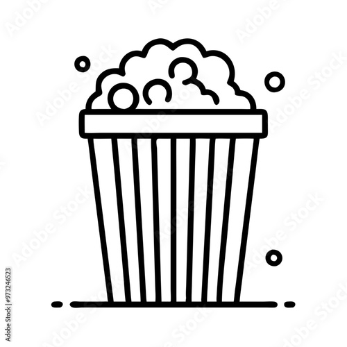 Bucket of popcorn icon, fun mood, snack illustration, monochrome color