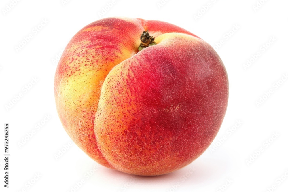 A juicy peach isolated on a plain white surface A juicy peach isolated on a plain white surface