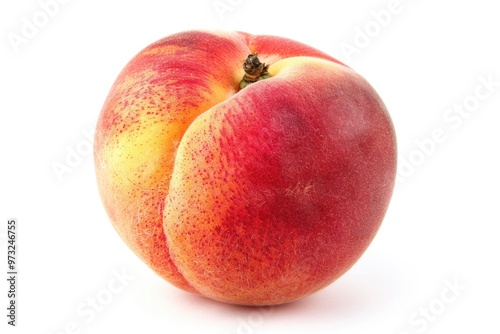 A juicy peach isolated on a plain white surface