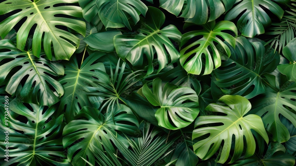 A detailed shot of a collection of green leaves A detailed shot of a collection of green leaves
