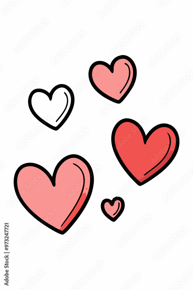 A simple and sweet illustration of five hearts in various shades of pink and white, perfect for adding a touch of love to your designs. This playful graphic is ideal for Valentines Day cards. A simple and sweet illustration of five hearts in various shades of pink and white, perfect for adding a touch of love to your designs. This playful graphic is ideal for Valentines Day cards.