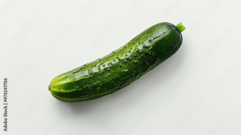 Fresh green cucumber sitting on a clean white surface Fresh green cucumber sitting on a clean white surface