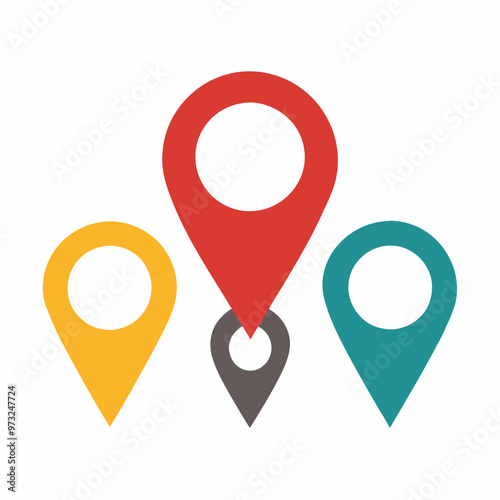 A simple yet effective illustration of three location pins, representing different destinations or points of interest. The design uses flat colors and a minimalist style, making it perfect for apps.