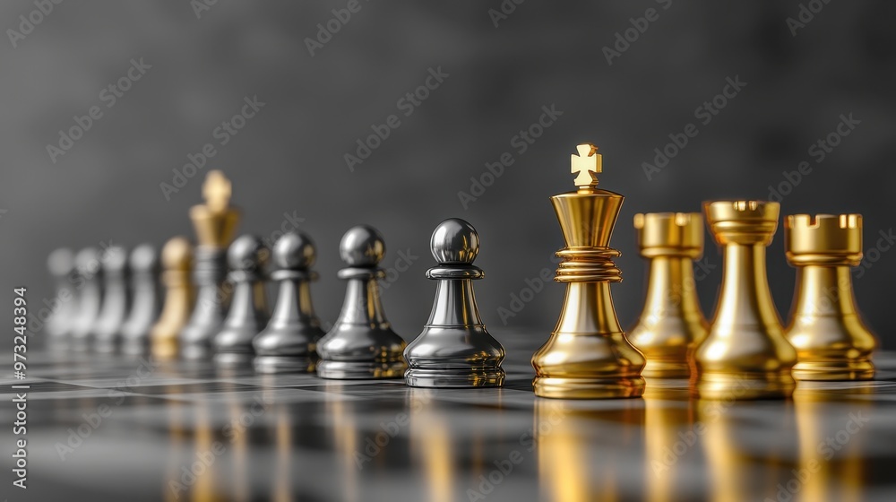 Minimalist Chess Pawns in Gold and Gray on Gradient Background for Artistic Design Depth Minimalist Chess Pawns in Gold and Gray on Gradient Background for Artistic Design Depth