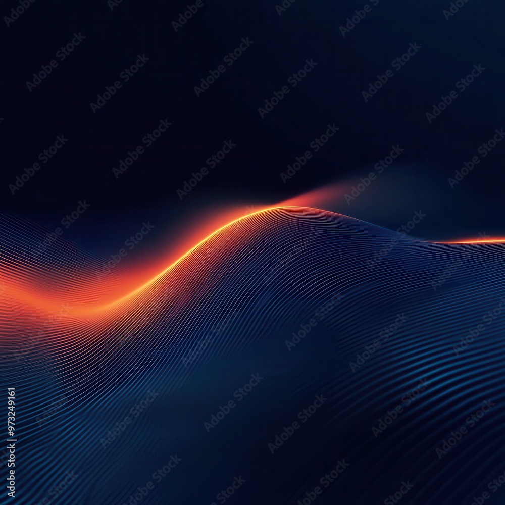 Luminous Orange-Red Gradient on Dark Blue Background with Abstract Blue Lines - High-Quality Vibrant Design