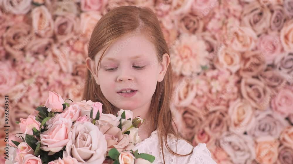 A Joyful and Cheerful Girl Surrounded by Beautiful Flowers in a Blooming Floral Background A Joyful and Cheerful Girl Surrounded by Beautiful Flowers in a Blooming Floral Background