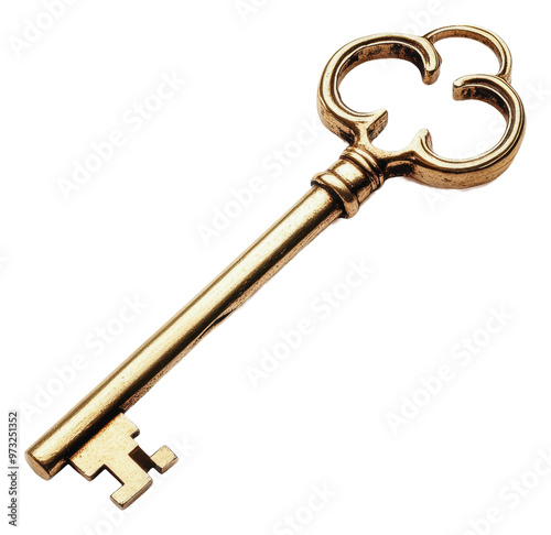 PNG Vintage brass key resting on a plain surface