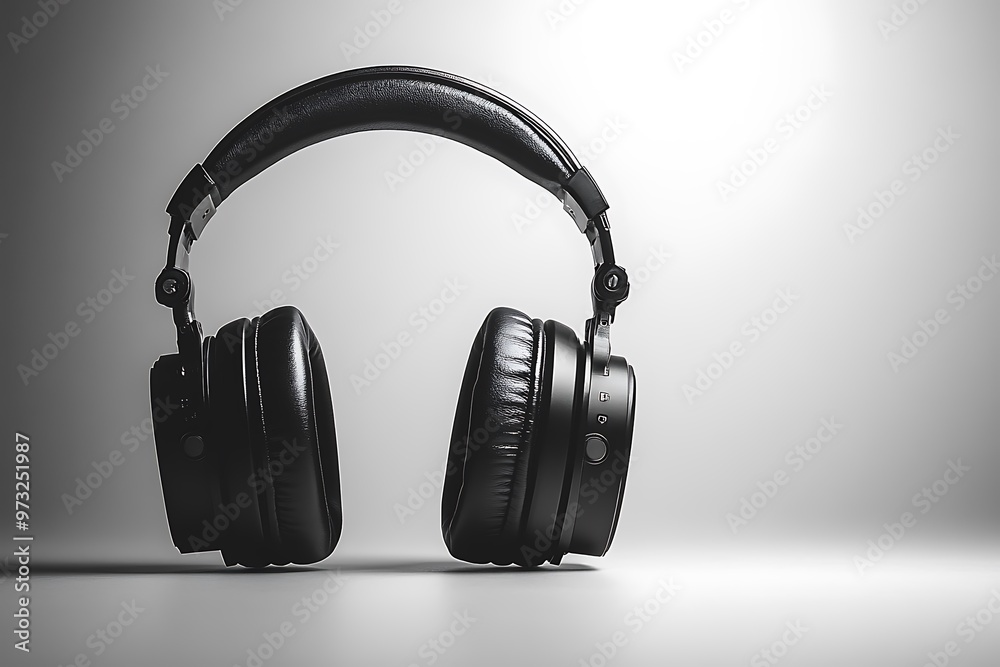 Black headphones on a white background, symbolizing language learning. Black headphones on a white background, symbolizing language learning.