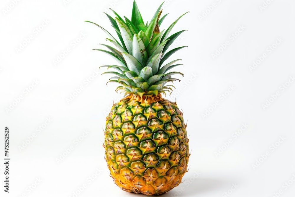 A single pineapple sitting on a white background, perfect for food and beverage advertising