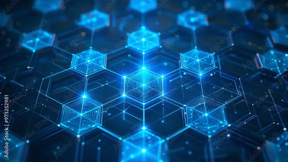Fototapeta premium Futuristic Blockchain Hexagonal Network Visualization