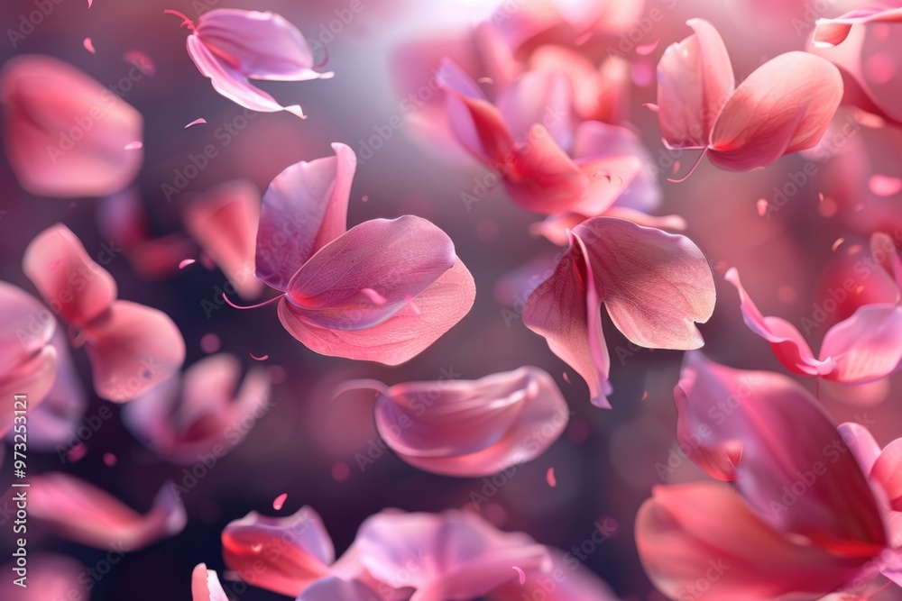 A cluster of pink flowers suspended in mid-air, seemingly defying gravity A cluster of pink flowers suspended in mid-air, seemingly defying gravity