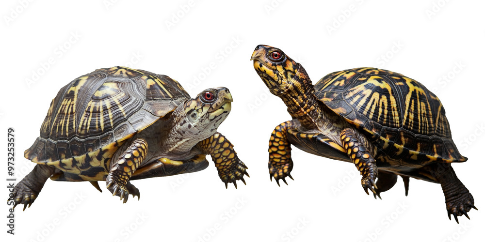 Obraz premium Box Turtle Terrapene, Retiple Animal Shell and Scales, Green, Brown, Yellow and Red, Isolated Transparent PNG Nature Graphic