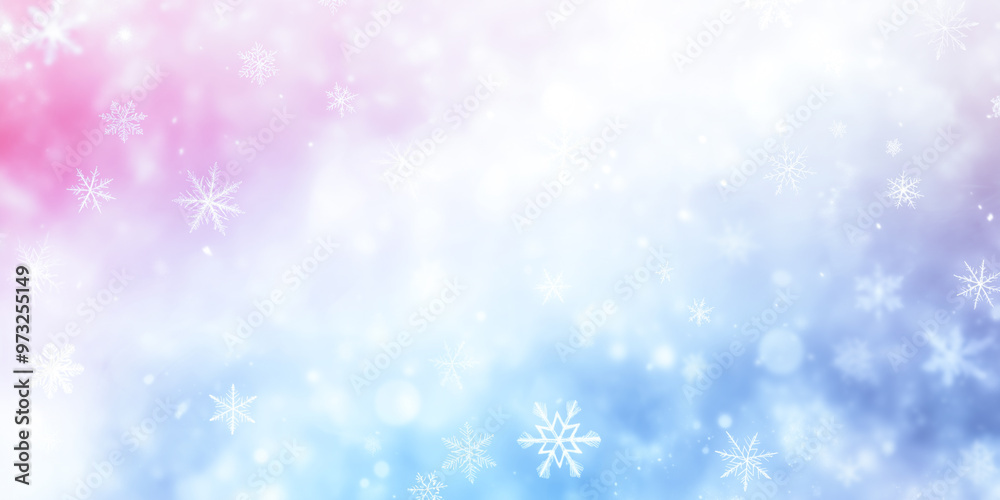 Soft pastel snowflakes on a pink and blue winter background Soft pastel snowflakes on a pink and blue winter background