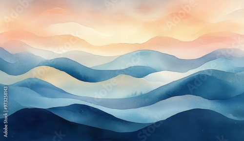 Abstract wave watercolor background in blue colors 