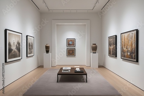 Stylish White Art Gallery Space Featuring Minimalist Design for Artistic Exhibitions photo