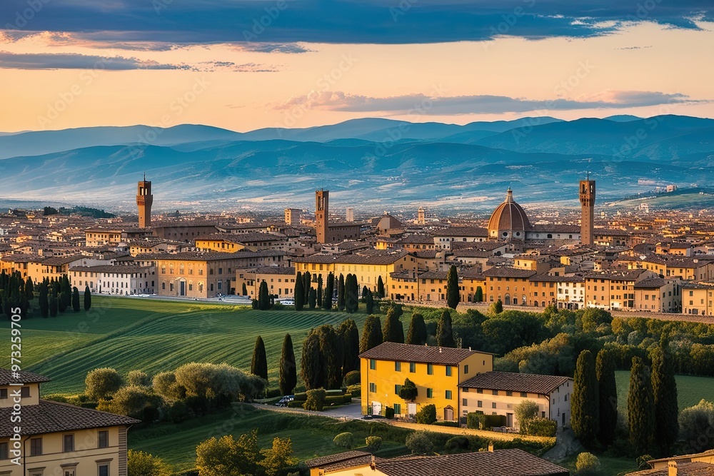 Obraz premium Stunning Summer Cityscape in Tuscany Capturing the Beauty of Italian Urban Landscapes