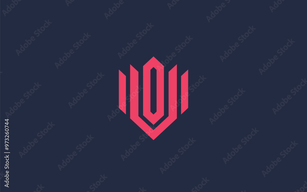 A striking minimalist emblem featuring a bold geometric design in vibrant red on a deep navy blue background A striking minimalist emblem featuring a bold geometric design in vibrant red on a deep navy blue background