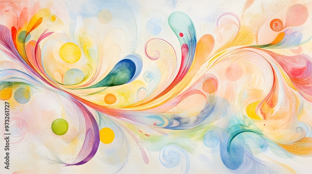 Whimsical swirls in watercolor symphony: a dance of hues and fluidity. Hand draw illustration. Whimsical swirls in watercolor symphony: a dance of hues and fluidity. Hand draw illustration.