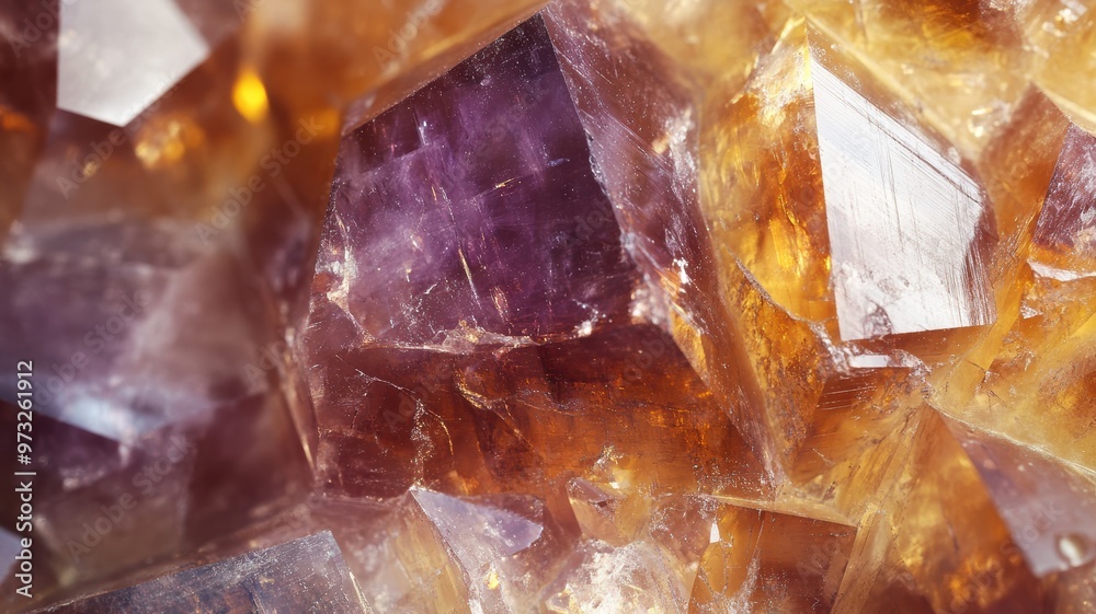 Close-up of axinite crystal structure with a blend of rich orange and violet hues Close-up of axinite crystal structure with a blend of rich orange and violet hues