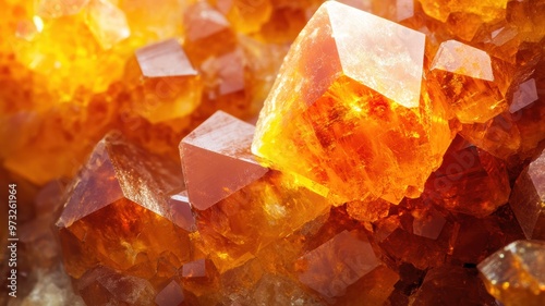 Wulfenite stone with bold orange color and intricate crystalline structures photo