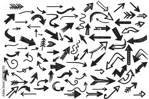 Hand drawn thin line arrows set