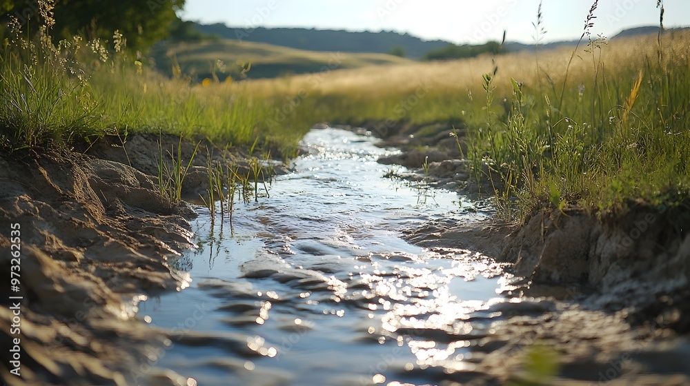 Obraz premium Rapidly Drying Riverbed Amid Severe Drought Conditions