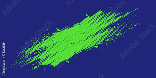 Abstract Sport Background with Green and Blue Brush Texture and Halftone Effect. Dirty Grunge Background