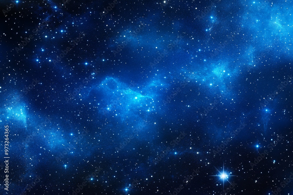 Fototapeta premium Cosmic Blue: A Starry Night Sky is a captivating image of a dark blue sky with scattered stars and nebulae, evoking a sense of wonder, mystery, and the vastness of space.