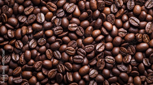 Close-up view of high-resolution coffee beans with intricate details showcasing texture and color