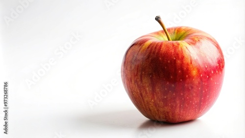 Close-up image of ripe Jonathan Apple with copy space on white background, focusing on depth of field