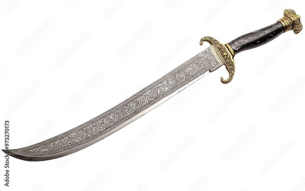 Syrian Damascene Swordon on white background,png Syrian Damascene Swordon on white background,png