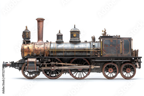 A vintage steam locomotive isolated on a white background