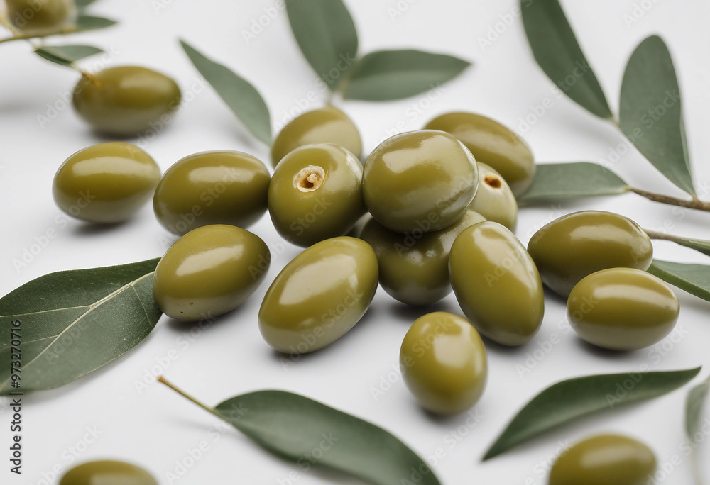Green olives with leaves isolated on transparent or white background Green olives with leaves isolated on transparent or white background