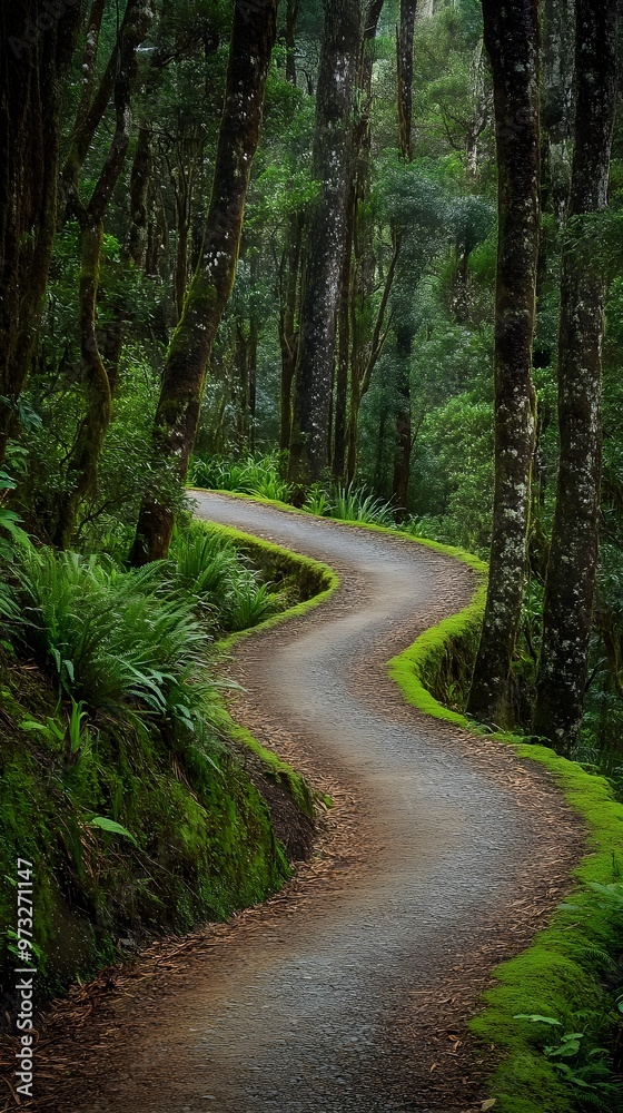 Fototapeta premium A winding hiking trail through a dense forest in a national park, perfect for outdoor enthusiasts