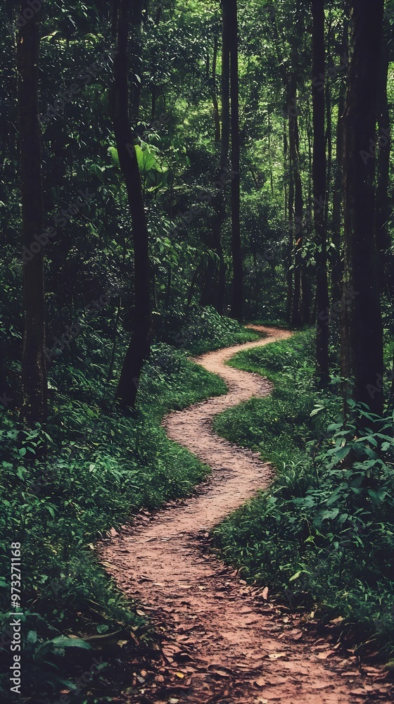 Fototapeta premium A winding hiking trail through a dense forest in a national park, perfect for outdoor enthusiasts