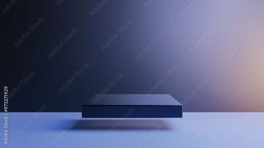 A minimalist image of a floating black square on a smooth surface, illuminated by soft blue and orange light. A minimalist image of a floating black square on a smooth surface, illuminated by soft blue and orange light.