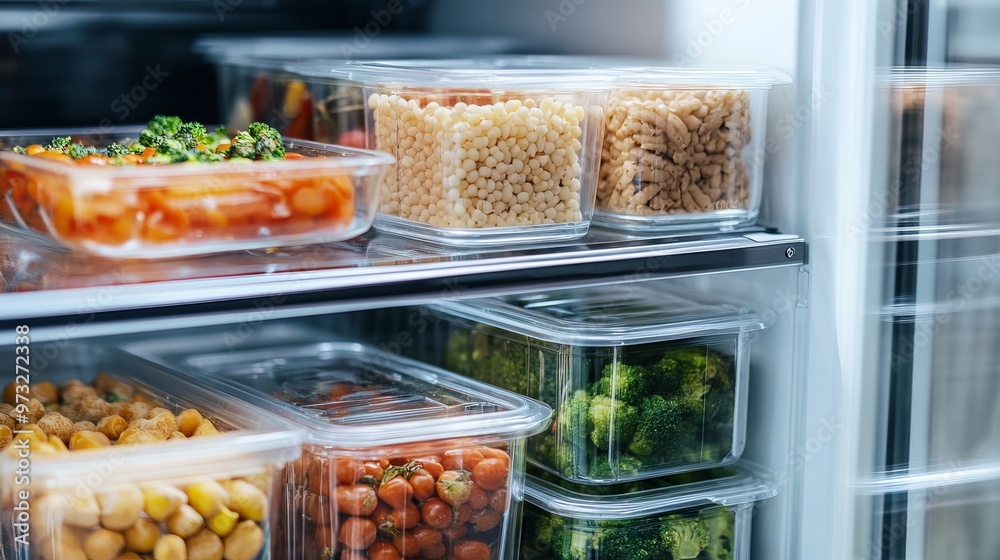 Organize your refrigerator with glass boxes and cans to maintain freshness. Decanting food into containers keeps it longer, reducing waste and preserving its flavor and quality. 