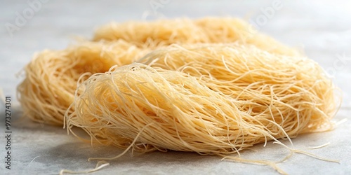 Close-Up of Dough Made from Thin Threads Kataifi Kadaif on Light Background