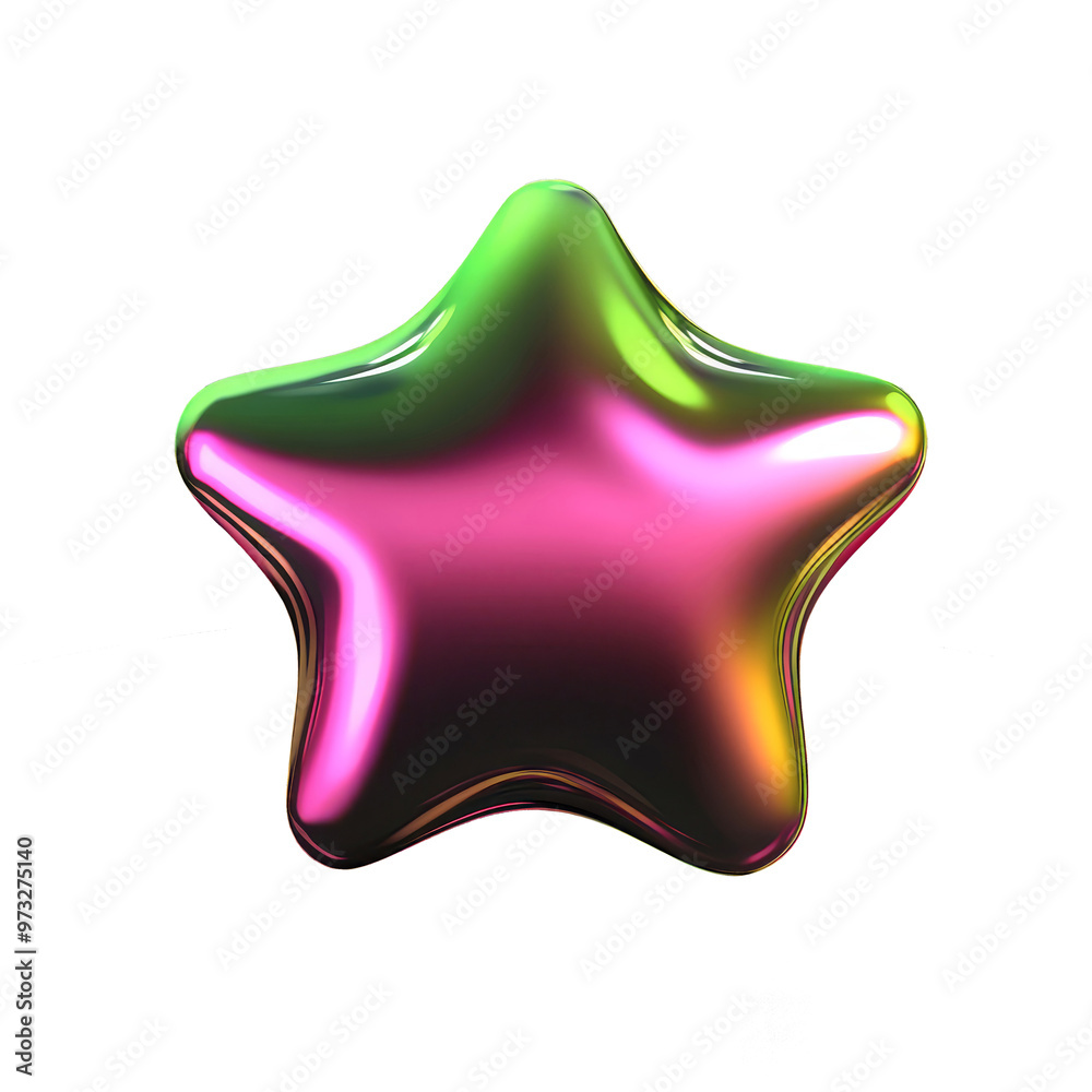 Vibrant metallic multicolored star with a glossy finish, abstract 3D object for creative design projects, png