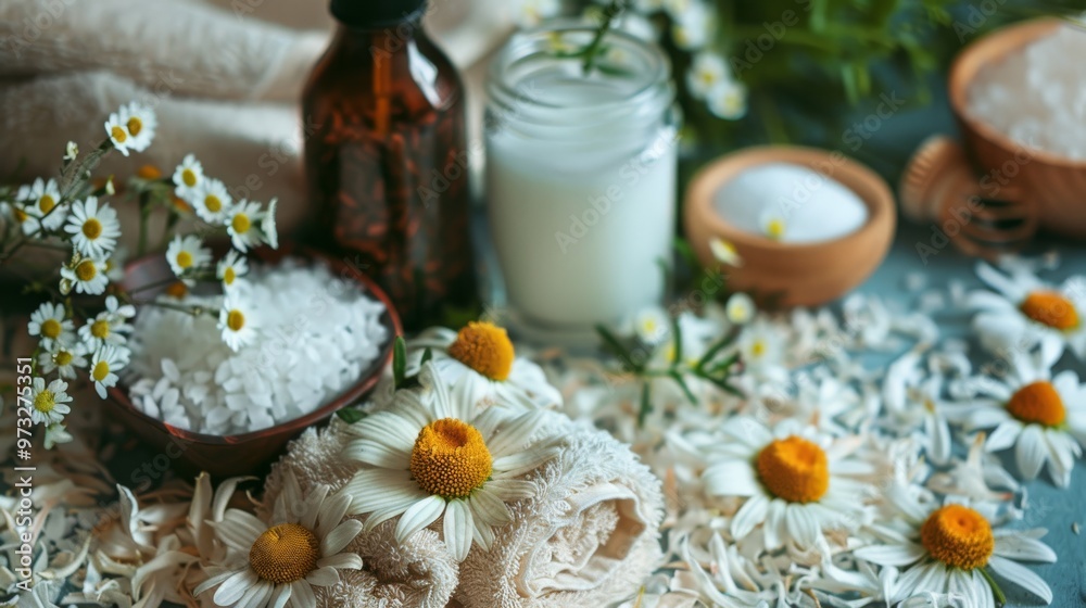 Luxurious spa experience with herbal lotions and fresh flowers Close-up photo with clean background Luxurious spa experience with herbal lotions and fresh flowers Close-up photo with clean background